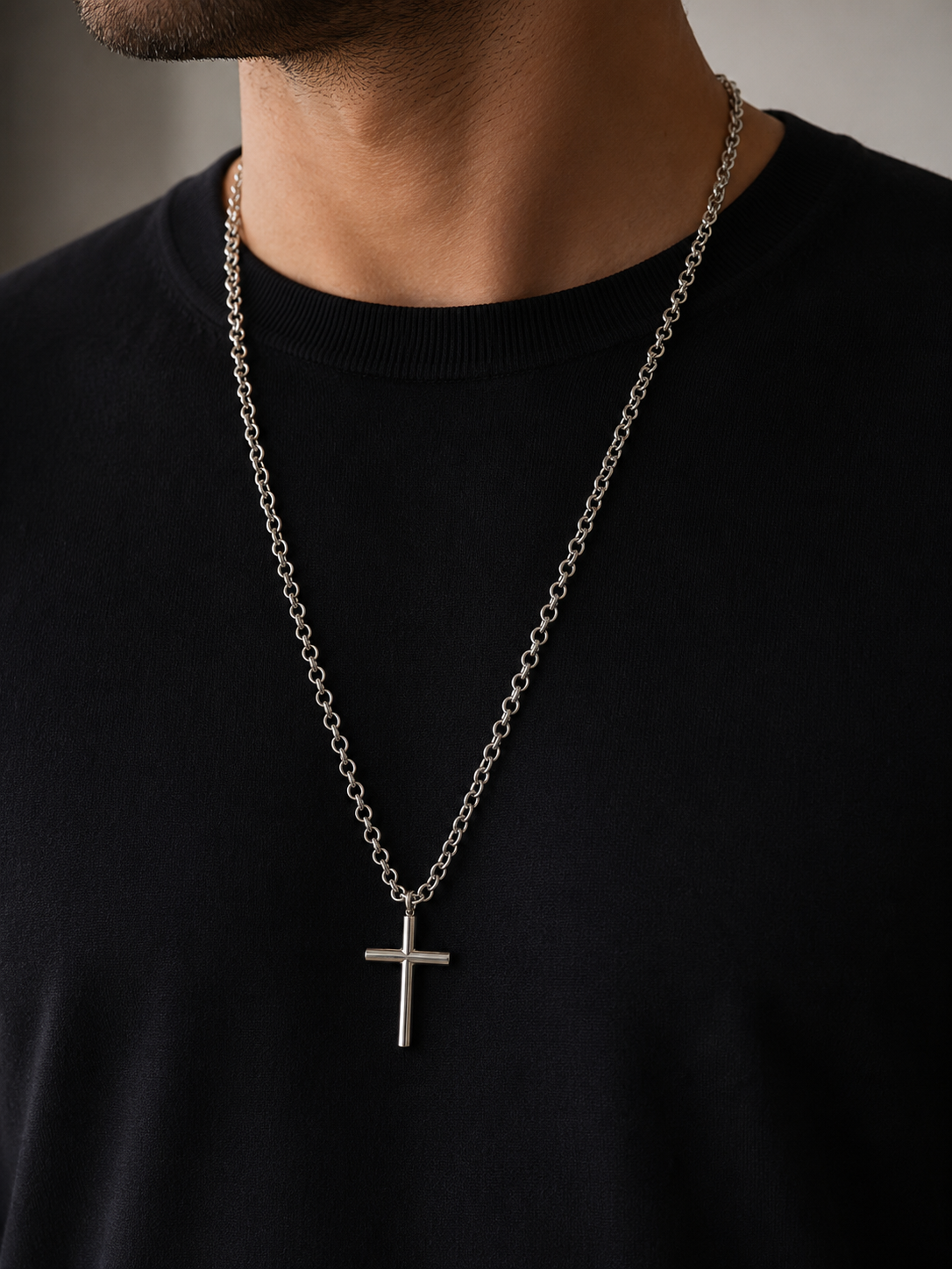 Collar Unisex de Plata de Ley 925 Maciza (26,2 g) con Cruz | Pulido a Mano