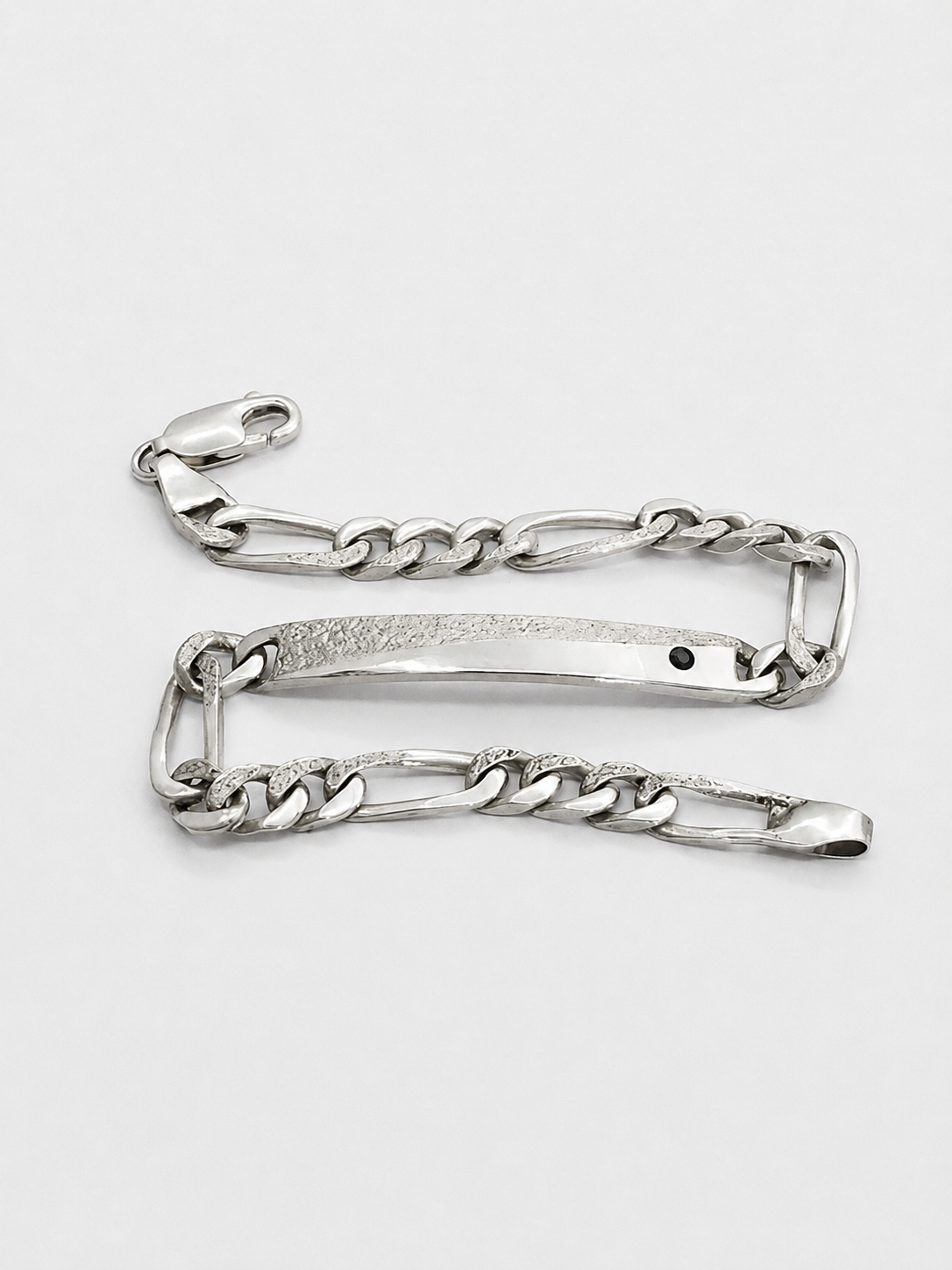 Pulsera de Hombre en Plata de Ley 925 Maciza con Circonita Negra | Acabado Diamantado
