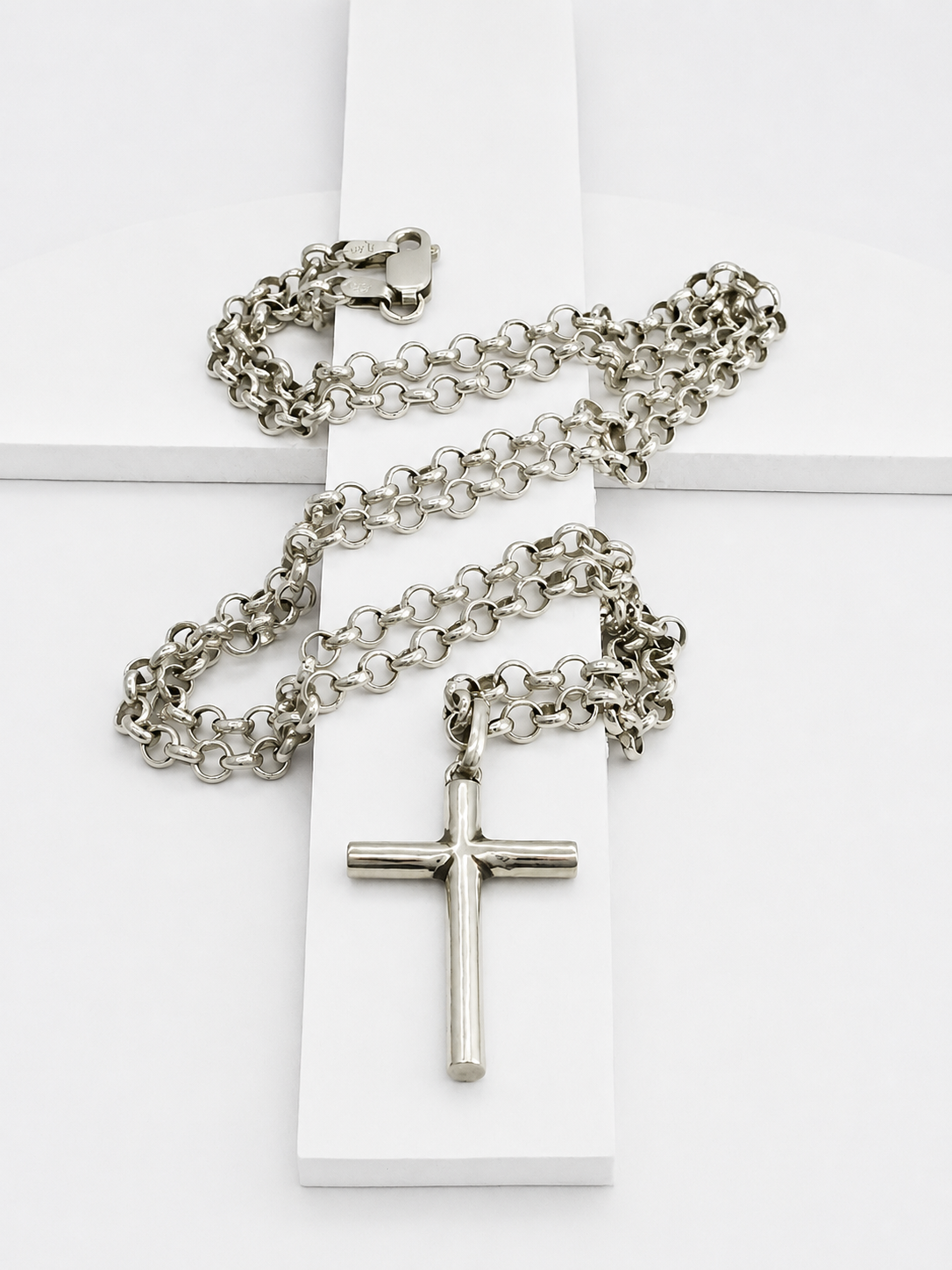 Collar Unisex de Plata de Ley 925 Maciza (26,2 g) con Cruz | Pulido a Mano