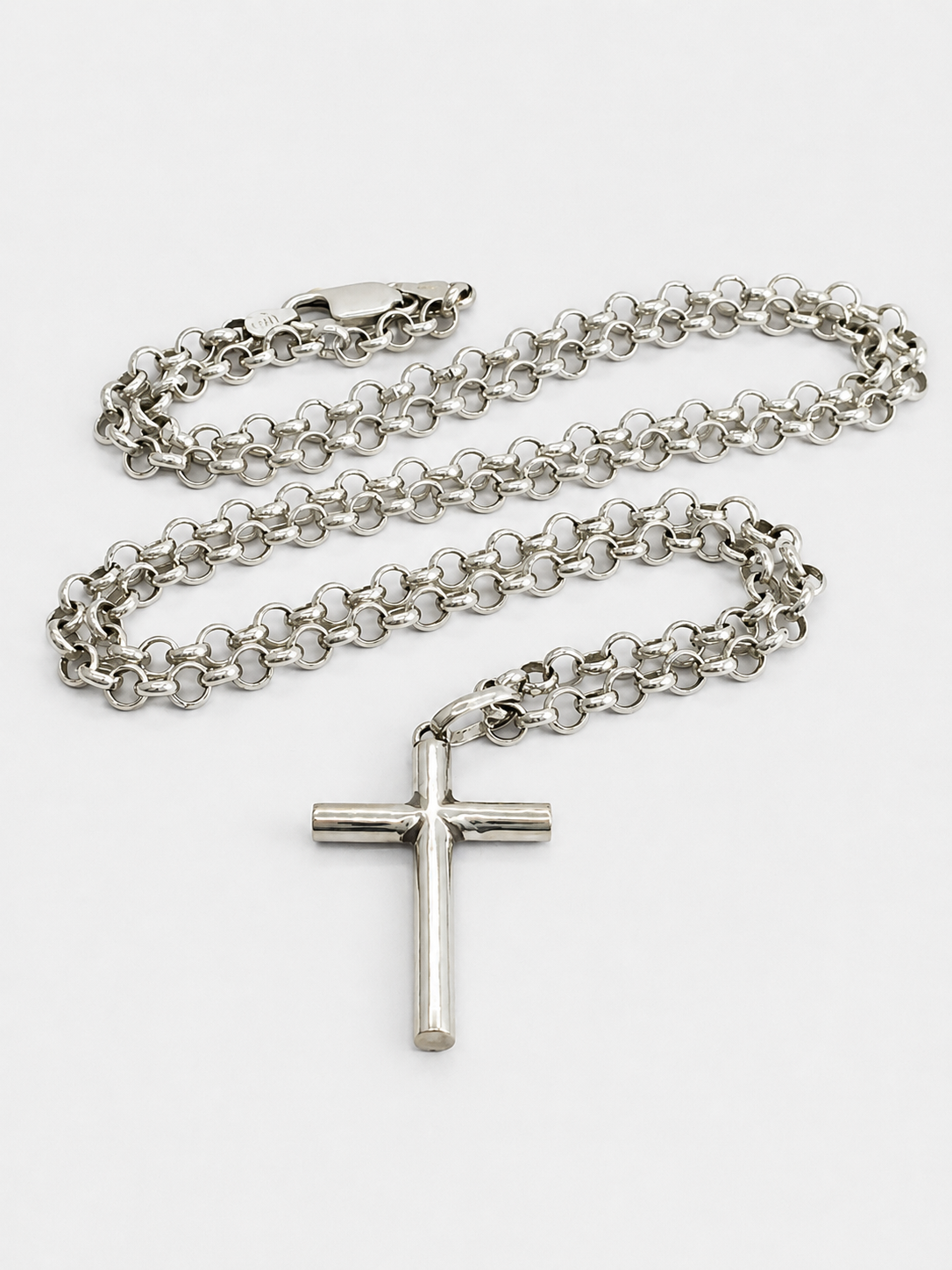 Collar Unisex de Plata de Ley 925 Maciza (26,2 g) con Cruz | Pulido a Mano