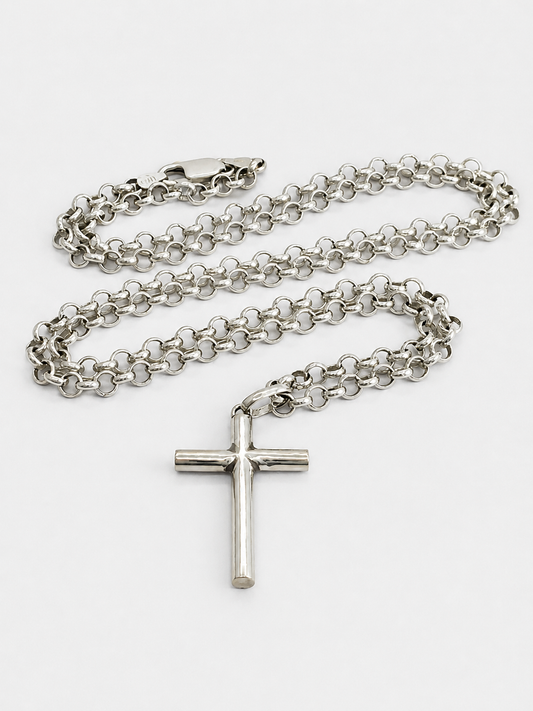Collar Unisex de Plata de Ley 925 Maciza (26,2 g) con Cruz | Pulido a Mano