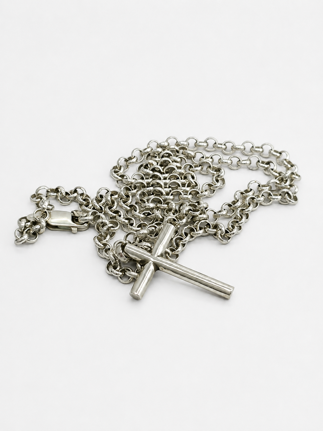 Collar Unisex de Plata de Ley 925 Maciza (26,2 g) con Cruz | Pulido a Mano